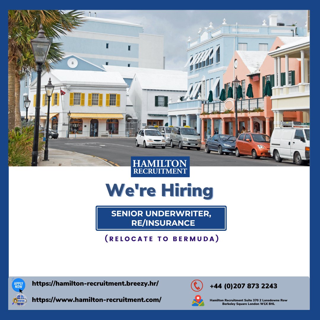 WE’RE HIRING: Senior Underwriter, Re/Insurance | Bermuda. Apply here: hamilton-recruitment.breezy.hr/p/1b4c0b62eadb… #UnderwritingJobs #BermudaJobs #Hiring #Reinsurance #Insurance