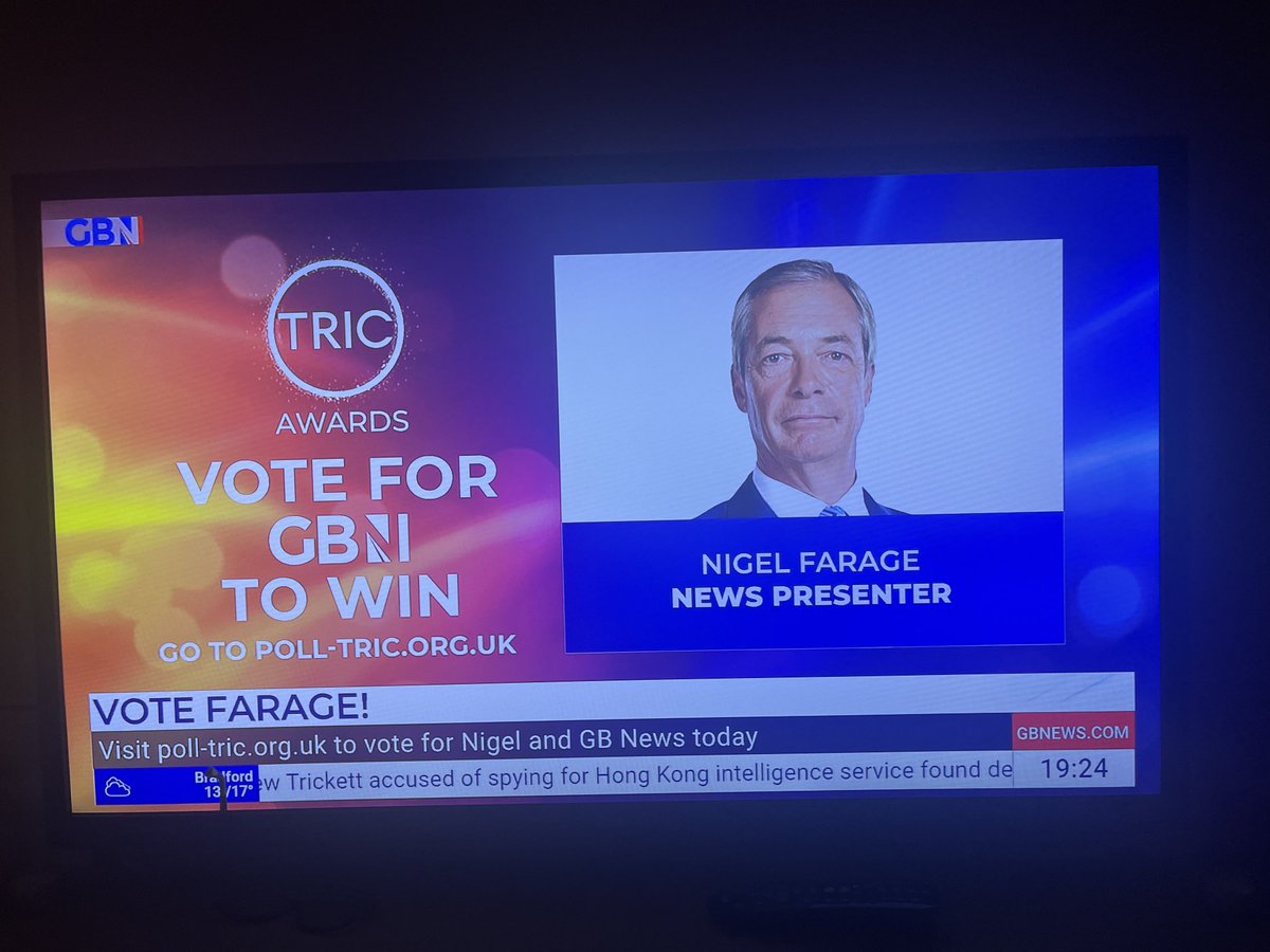 An on-air appeal for GB News viewers to vote in this ‘News Presenter’ category for an award for somebody Ofcom says isn’t a News Presenter. ⁦@Ofcom⁩