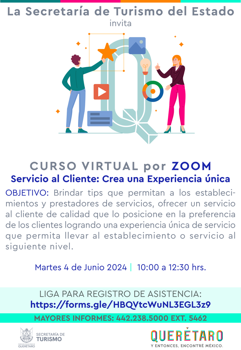 @QroTravel te invita a este curso virtual para capacitarte en temas de servicio al cliente 👨‍💻 ¡Inscríbete ya! 👇👇 forms.gle/HBQVtcWuNL3EGL…