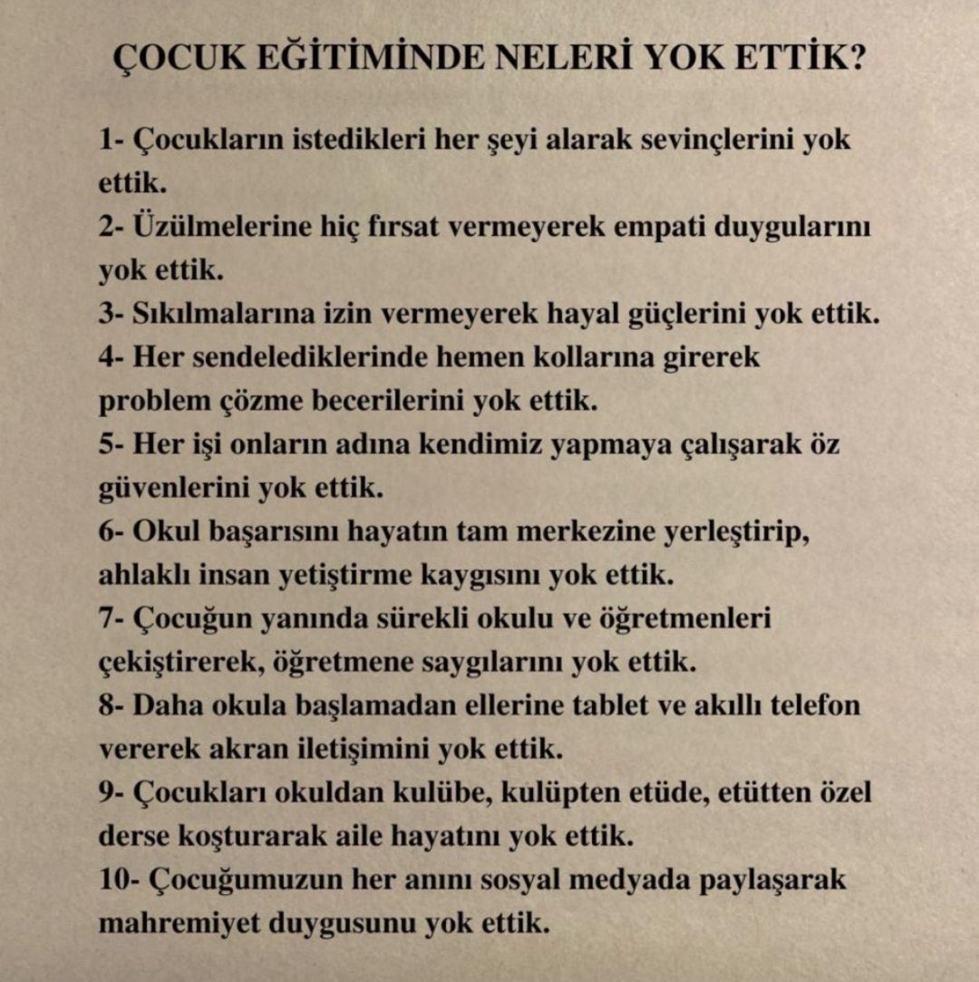 ogretmenlersyfs's tweet photo. Çocuk eğitiminde neleri yok ettik? https://t.co/6322ApLp3Q