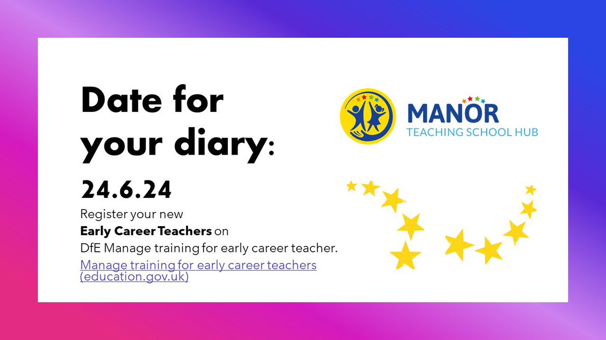 If you have employed ECTs to start at your school in September 2024 you can begin to register them with the DfE from 24.6.24. #earlycareerteacher #schoolleaders #inductiontutor #DfE