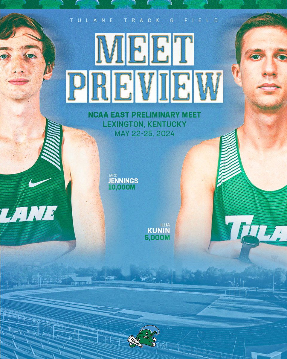 Meet Preview: #GreenwaveXCTF is sending Jack Jennings (10,000m) and Illia Kunin (5,000m) to the @NCAATrackField East First Round starting on Wednesday. bit.ly/2324TF_Preview… #RollWave 🌊 | #RunWave 👟| #SetTheStandard 📈| #NOLAsTeam