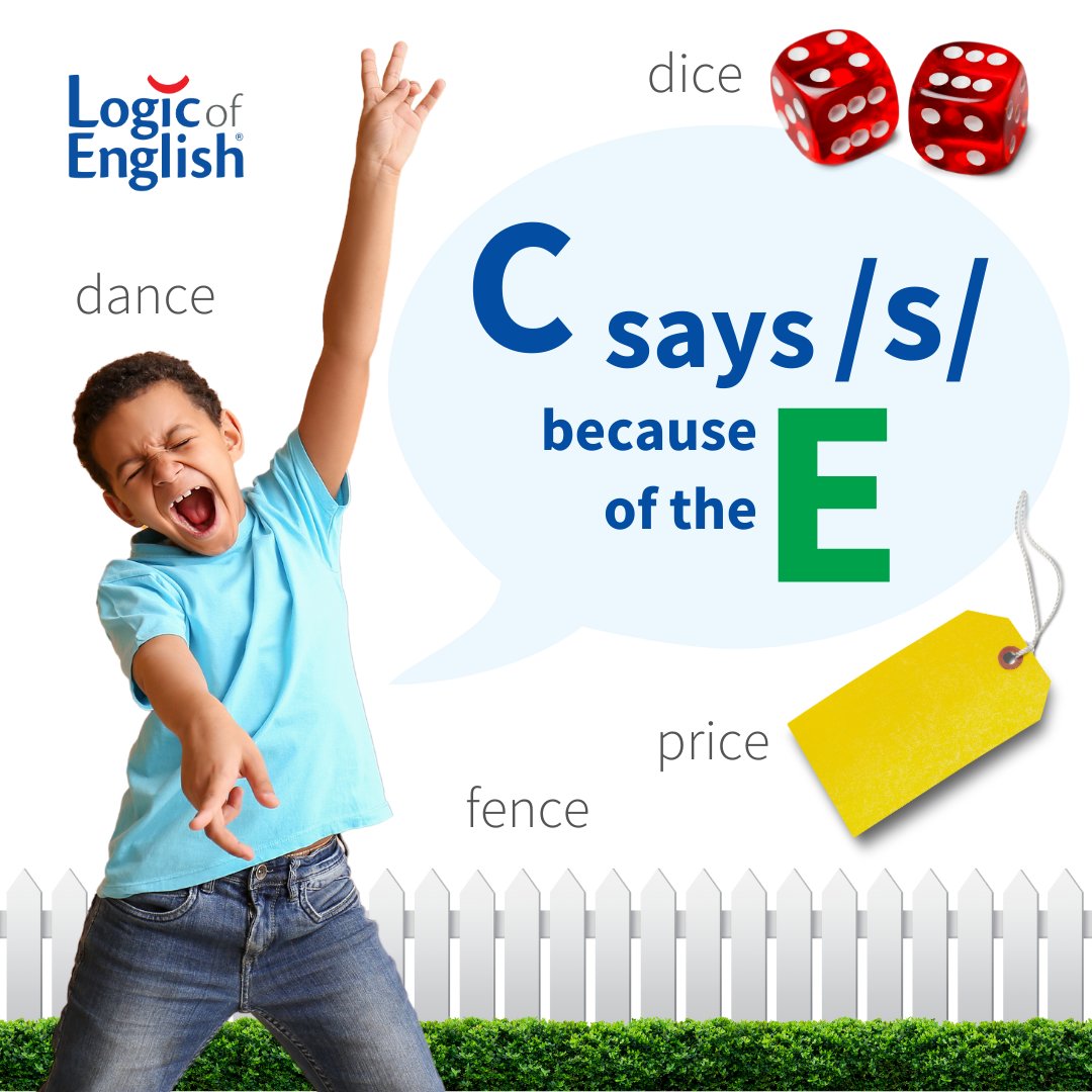 In words like dance, dice, price and fence, the C makes the /s/ sound because of the E. Can you think of other words where this rule applies? Leave them in the comments!

Explore all of the Spelling Rules at reading.logicofenglish.com/systematic-pho…