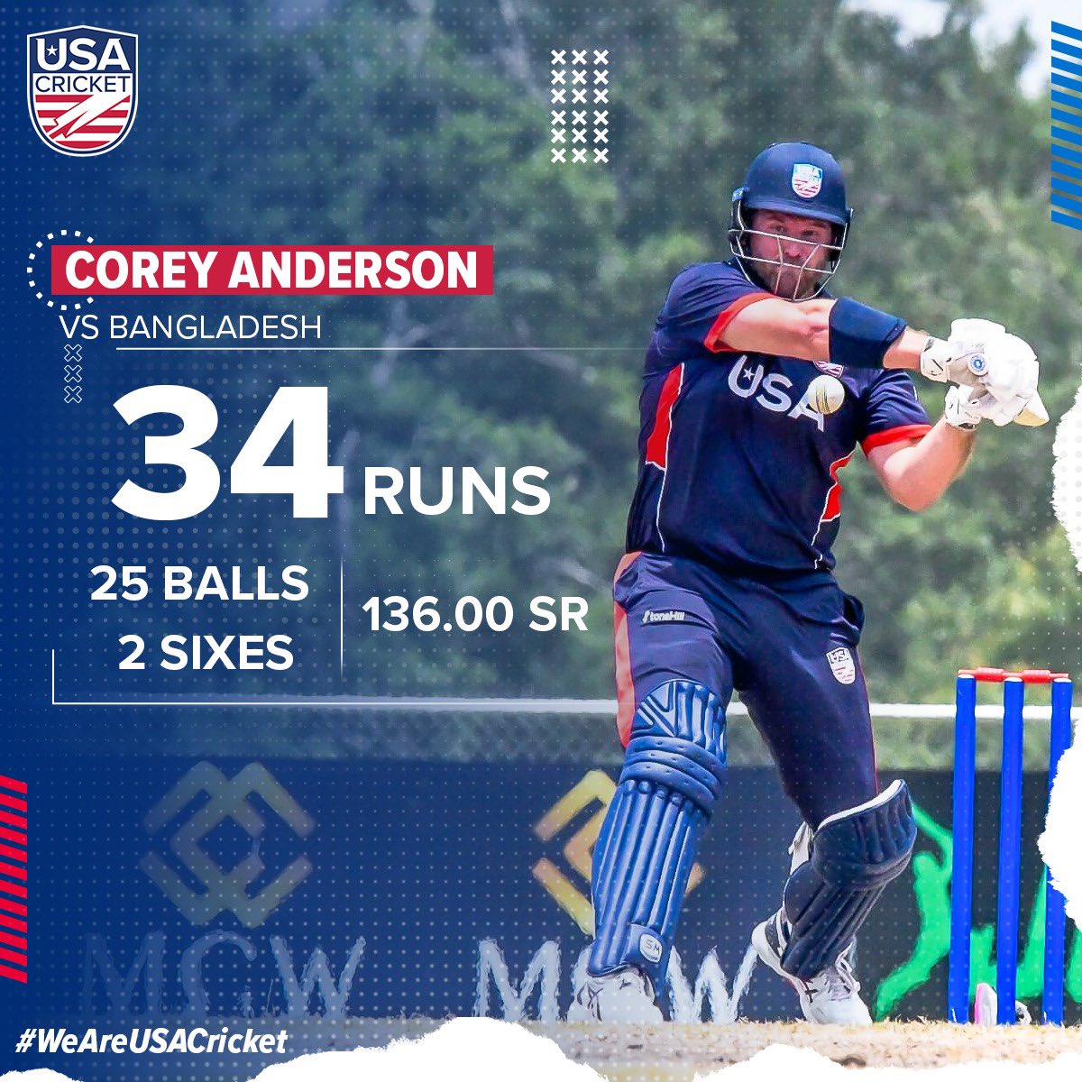 Corey Anderson put in the work today to help #TeamUSA secure a win in the first T20i against Bangladesh! 💪 #USAvBAN #WeAreUSACricket 🇺🇸