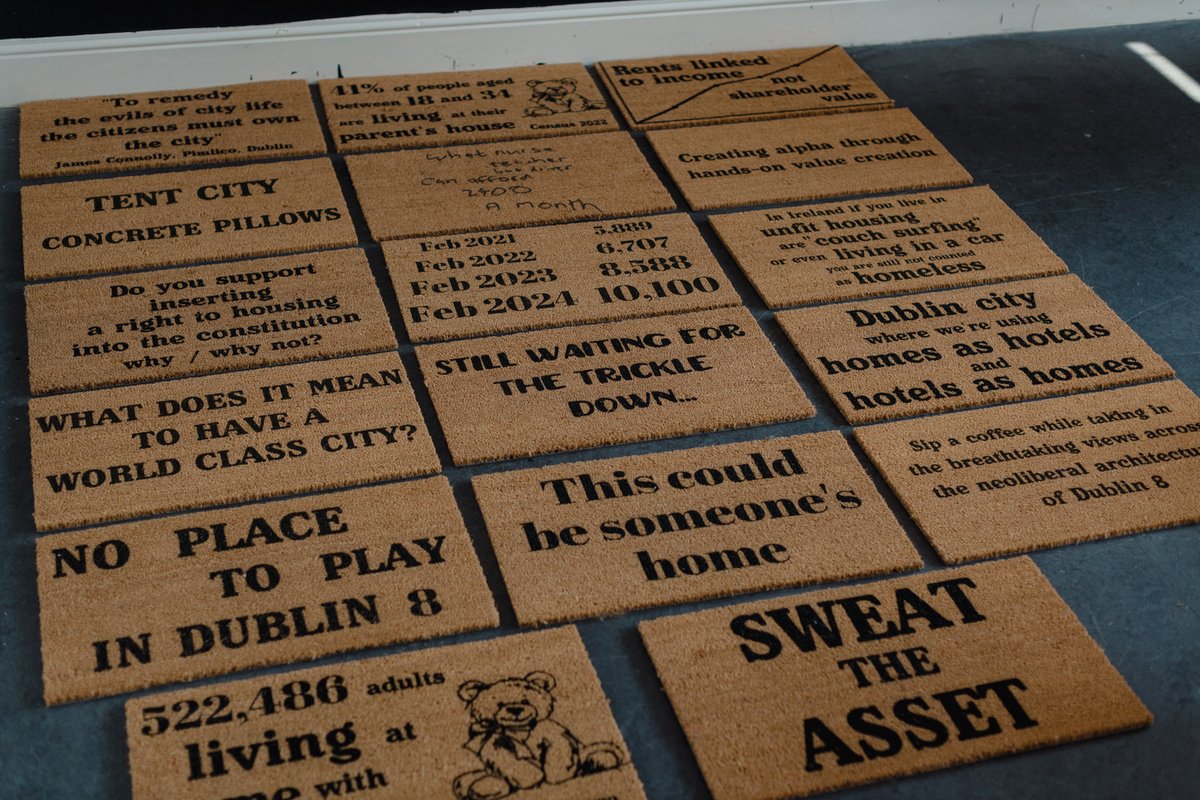 Had the best craic today on Meath St with Augustine O'Donoghue distributing doormats as part of 'Artwork in anticipation of door-knocking politicians' Photos by the marvellous @Liberties_SOS