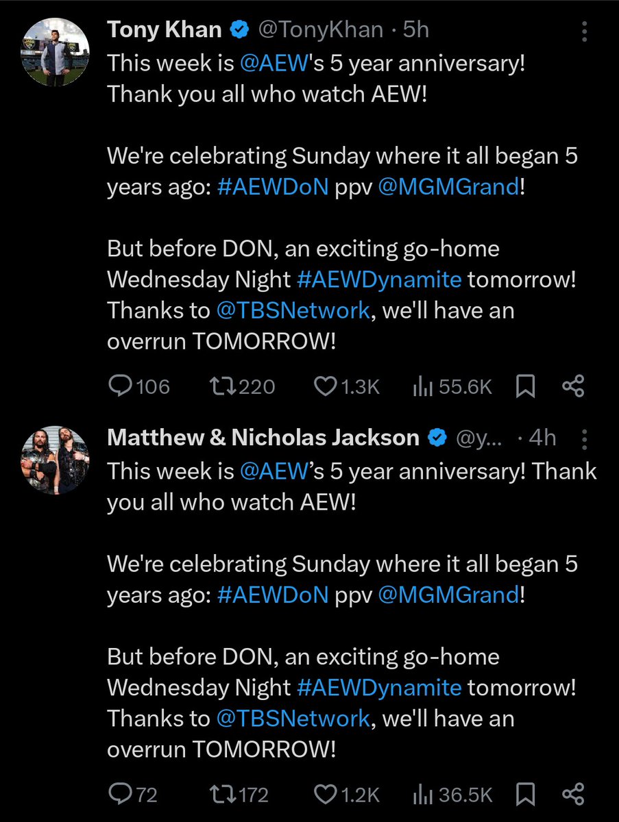 Young Bucks are now copying Tony Khan's tweets, word to word.

The EVPs ain't leaving him alone, LMFAO.