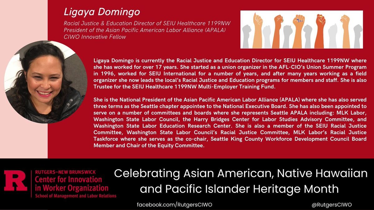 Meet @LigayaDomingo, Racial Justice Fellow at CIWO. Ligaya is the Racial Justice and Education Director for @SEIU1199NW and National President of @APALAnational! 🔥 #AAPIHeritageMonth