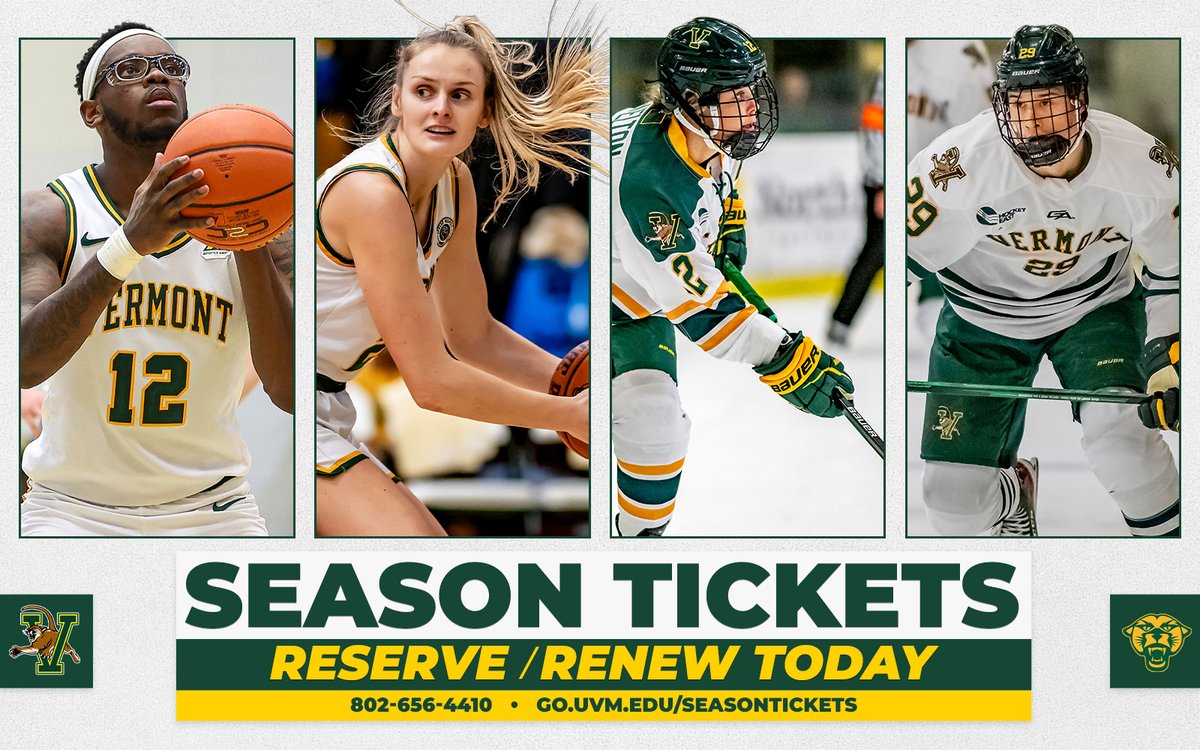 🎟It's that time again🎟 Reserve or renew your basketball and hockey season tickets today! ⤵️ ☎️ 802-656-4410 🛒 go.uvm.edu/seasontickets 📰 go.uvm.edu/sth24