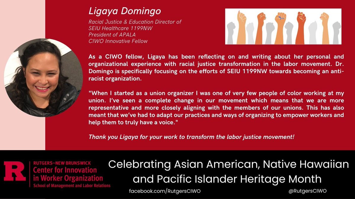 CIWO Fellow @LigayaDomingo has been working for racial justice in the labor movement since becoming a union organizer since 1996. 🔥 #AAPIHeritageMonth