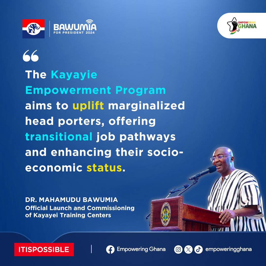 Dr. Bawumia affirms his unyielding support and dedication to Kayayeis and the training program he has implemented for them 

#EmpoweringGhana #Bawumia2024 #itispossible #election2024 #BoldSolutionsForOurFuture #DigitalEconomy #Ghana #BreakingThe8WithBawumia #GhanasNextChapter