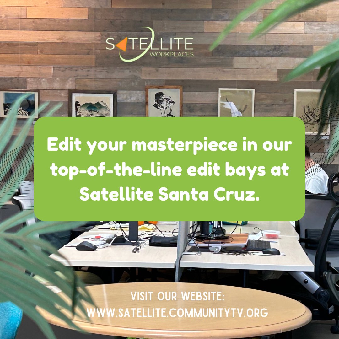Edit your masterpiece in our top-of-the-line edit bays at Satellite Santa Cruz. With high-speed internet, cutting-edge software, and comfortable workstations, unleash your creativity and produce high-quality content.
#Santacruz #Satellite #Cowork #Coworkingspace #Santacruz