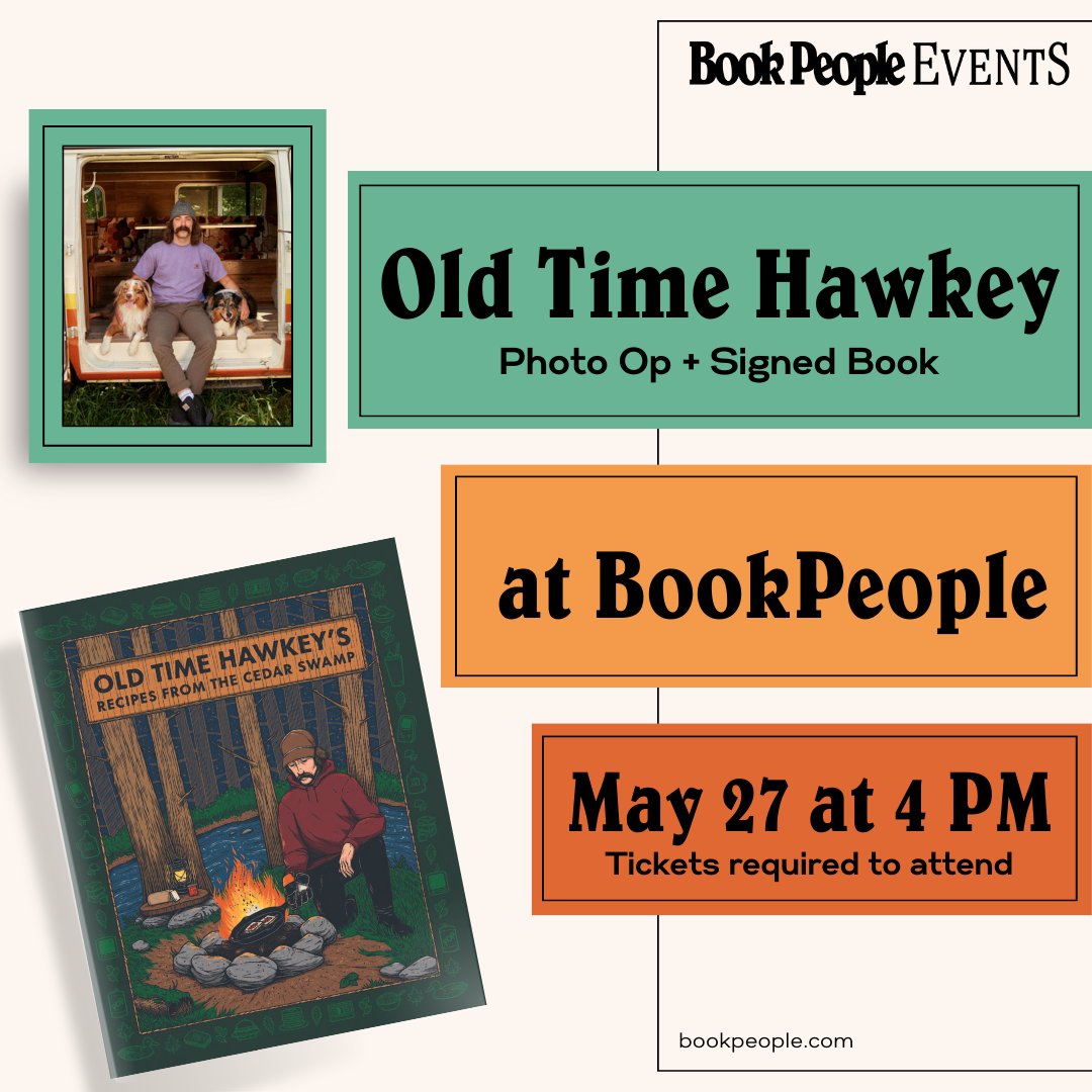 Everyone has a “cedar swamp.” It could be a childhood home, an old journal, or something as simple as a scent or an old song. 🏕️ Meet Fritz on May 27th to celebrate OLD TIME HAWKEY'S RECIPES FROM THE CEDAR SWAMP and receive a signed copy! Tickets: eventbrite.com/e/bookpeople-p…