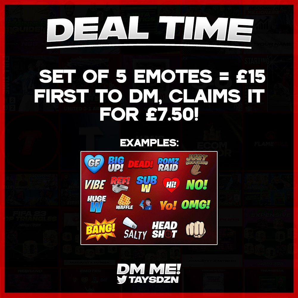 FIRST COME FIRST SERVED STREAMERS 🥳

To celebrate my return, first person to claim will get 5 emotes of their choice, at half price!

GL!