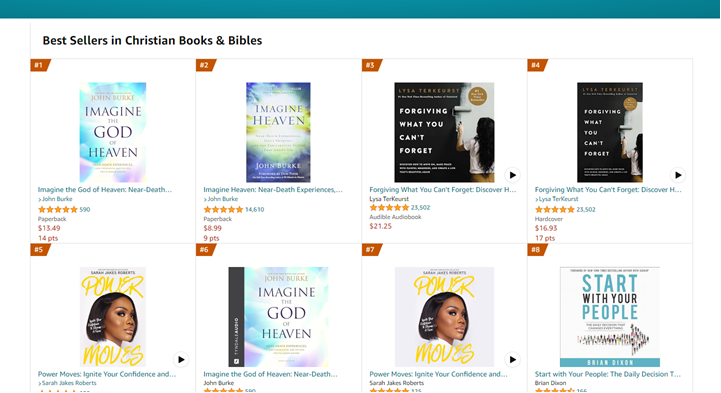 #1 in Best Sellers in Christian Books & Bibles on Amazon: Imagine the God of Heaven: Near-Death Experiences, God’s Revelation, and the Love You’ve Always Wanted by John Burke hubs.la/Q02y1mbm0