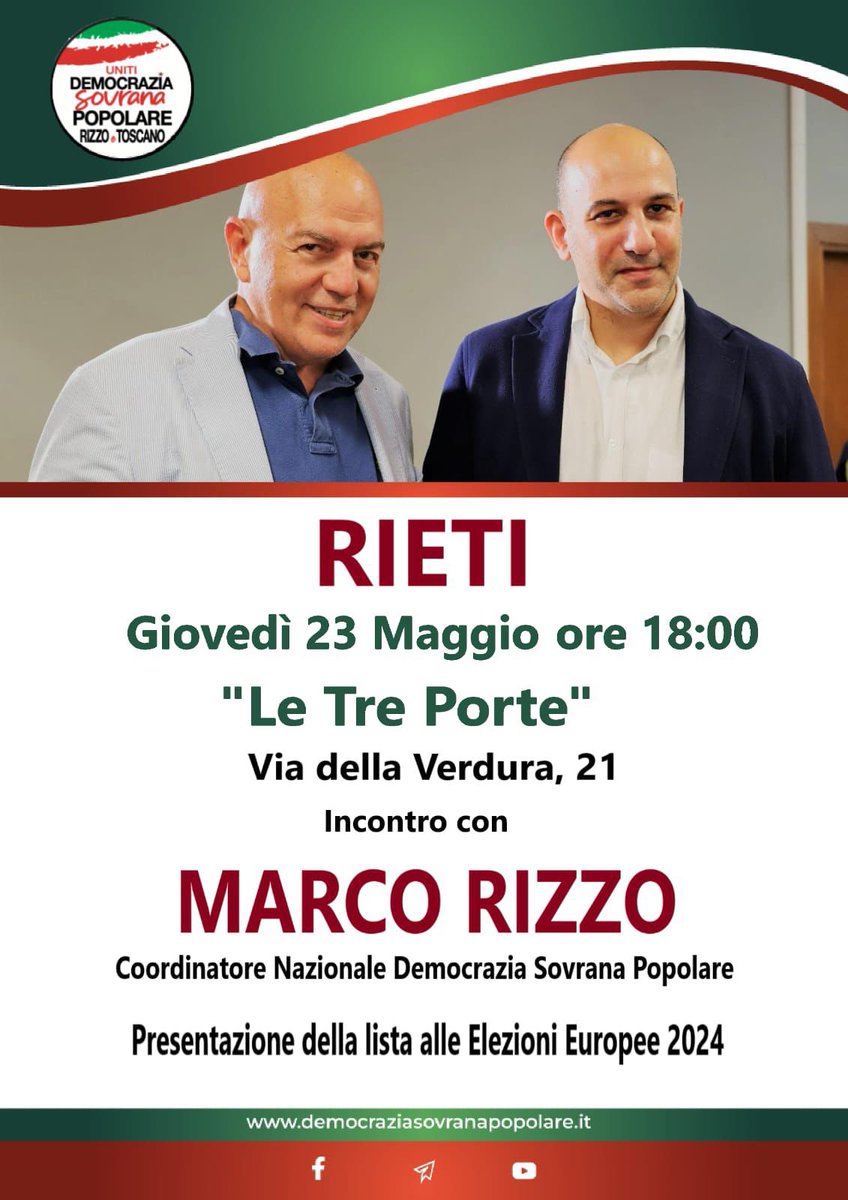 Questo Giovedi 23 Maggio sarò a Rieti.