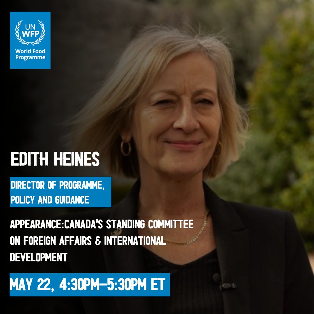 🆕@EdithHeinesWFP, Director of Programme, Policy & Guidance, will appear before Canada's Standing Committee on Foreign Affairs & International Development to discuss @WFP's operations in Africa, & how Canada can help boost self resilience in the region. ➡️tinyurl.com/mr3kpht4