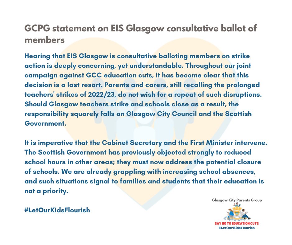 GCPG statement on EIS Glasgow consultative ballot of members ⬇️ @EISGlasgow @JohnSwinney @JennyGilruth @SusaninLangside @Bell45 @MrMcEnaney @Henry_Hepburn @Emma_Seith @Glasgow_Times @STVNews @BBCScotlandNews @Doug_GCC