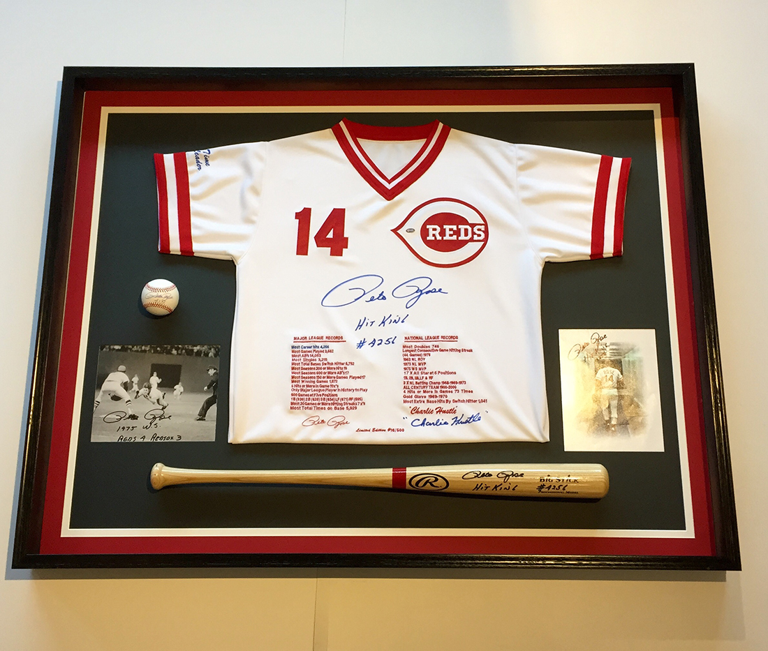 GearyGallery's tweet image. Another great example of a gift for Father's Day!  A baseball-themed custom shadow box featuring Pete Rose memorabilia. What would you frame? #customshadowbox #sportsshadowbox #shadowbox #customframing #frameshopct #darienct gearygallery.com/accent-picture…