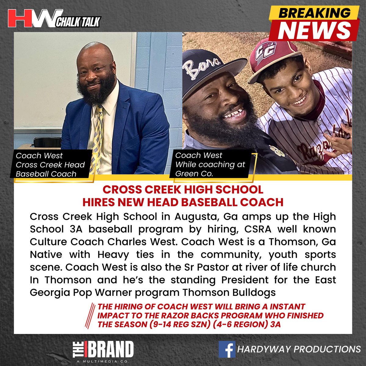 #HWCHALKTALK 📝 Congrats Coach West I’m sure Cross Creek Baseball Program is in great hands //THEBRAND