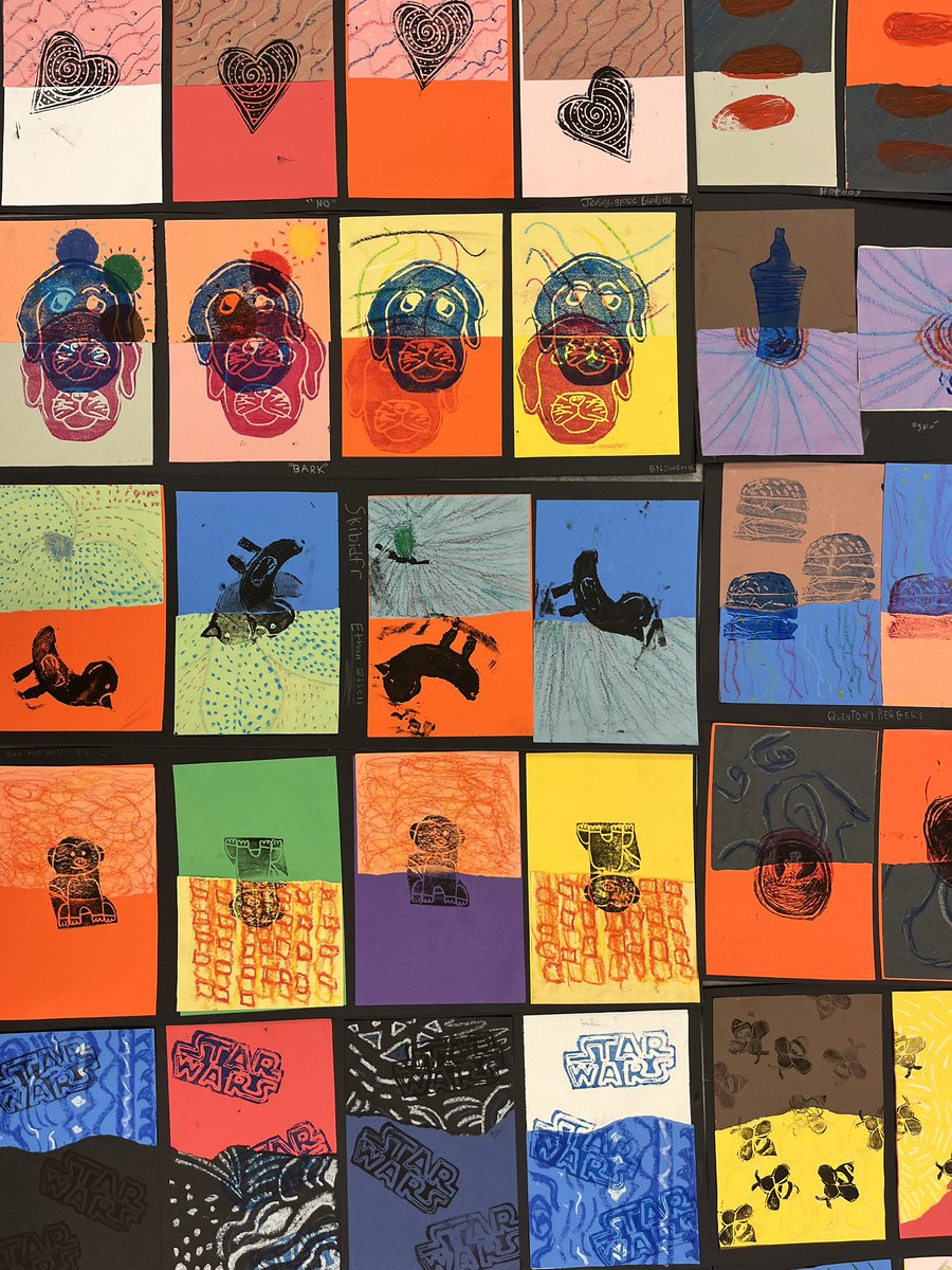 Ms.Spencer.2019 (@2019_spencer) on Twitter photo Grade 8's mixed media printmaking projects all clewed up! They had some inspo from Andy Warhol and went wild with construction paper, oil pastel, and ink <a href="/BrooksideInt/">Brookside Intermediate</a> Grade 8's mixed media printmaking projects all clewed up! They had some inspo from Andy Warhol and went wild with construction paper, oil pastel, and ink <a href="/BrooksideInt/">Brookside Intermediate</a>