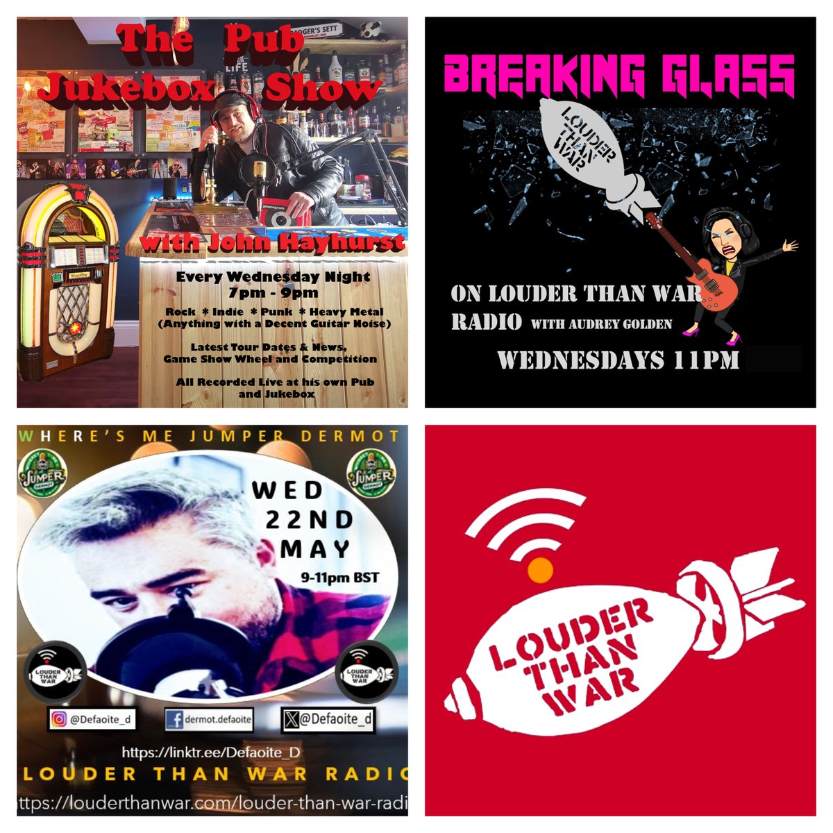 Tonight on Louder Than War Radio s2.radio.co/sab795a38d/lis… 7pm — The Pub Jukebox Show with John Hayhurst @johnhayhurst 9pm — Where’s Me Jumper Dermot @DEFAOITE_D 11pm — Breaking Glass with Audrey Golden