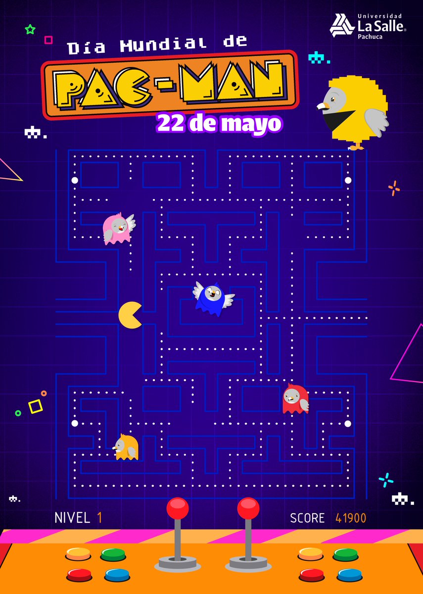 LaSalleP's tweet photo. Si recuerdas este icónico videojuego dale ❤️
¿Alguna vez imaginaste a #Falko convertido en #pacman ? 😜🎮
#DíaMundialdePacMan #PacManDay #FelizMiércoles https://t.co/lvpGP99zbJ