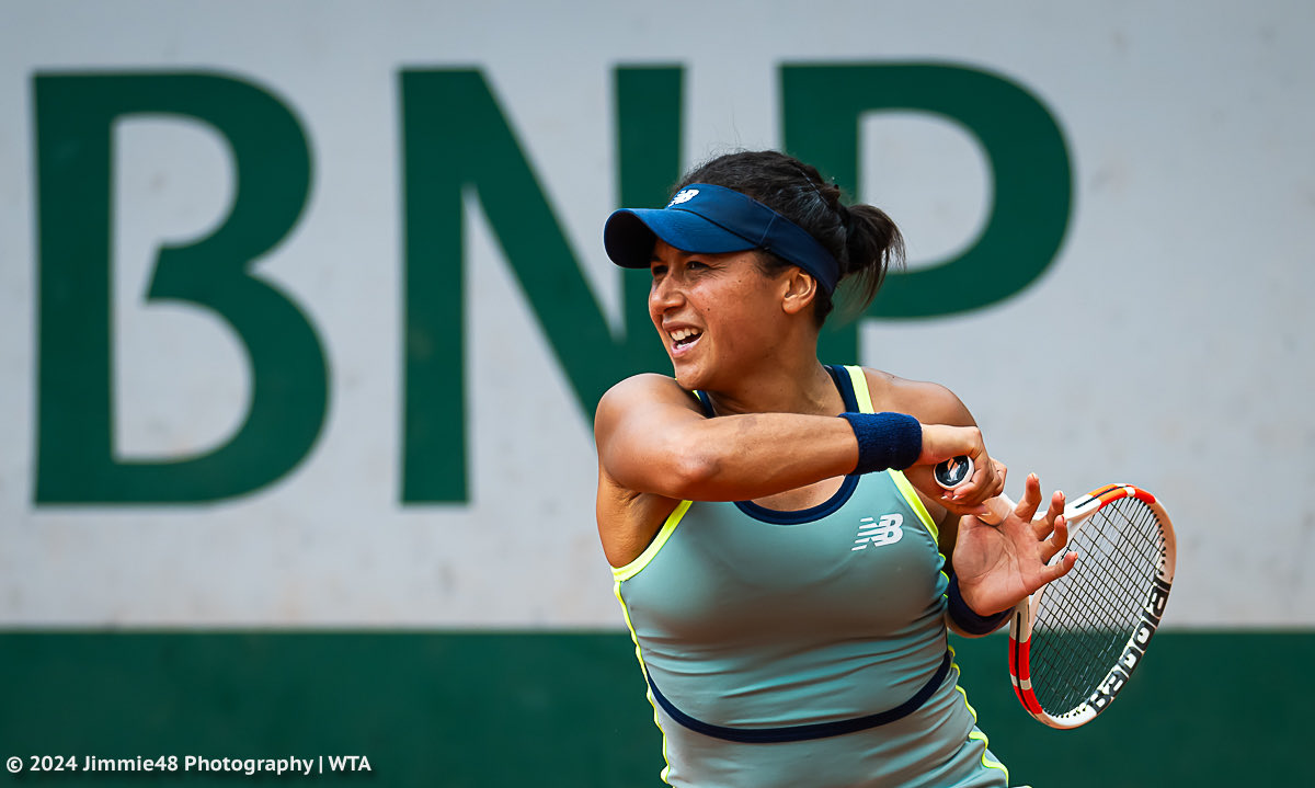 .@HeatherWatson92 in action during the Roland Garros Qs on Tuesday.