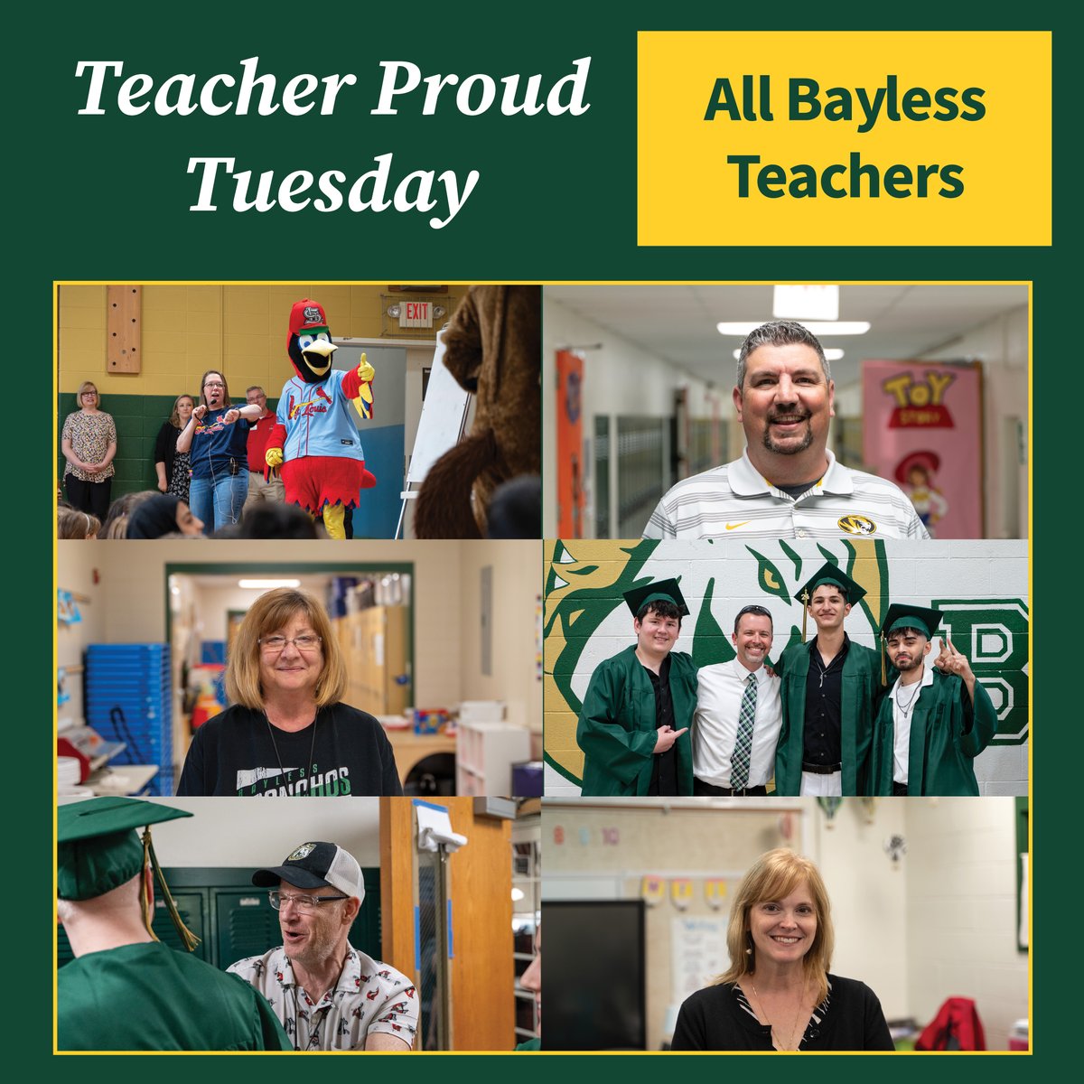 This is the last #TeacherProudTuesday of the school year, and we want to thank all of the teachers at Bayless! From August to now, they have been working hard to provide opportunities to students. Thank you to all the teachers in Bayless! #BringTheStampede