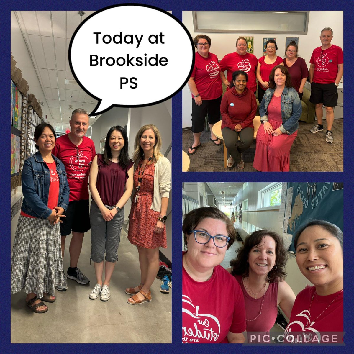 Check out the amazing @ElemTeachersTO members & teachers at Brookside PS - united in their #ETTRedforEd! It's cause they know that better working conditions are the foundation for better learning conditions. #EducationUnafraid