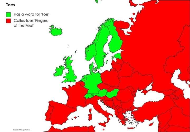 Exempel på indelning av Europa, "Toes", från Terrible Maps