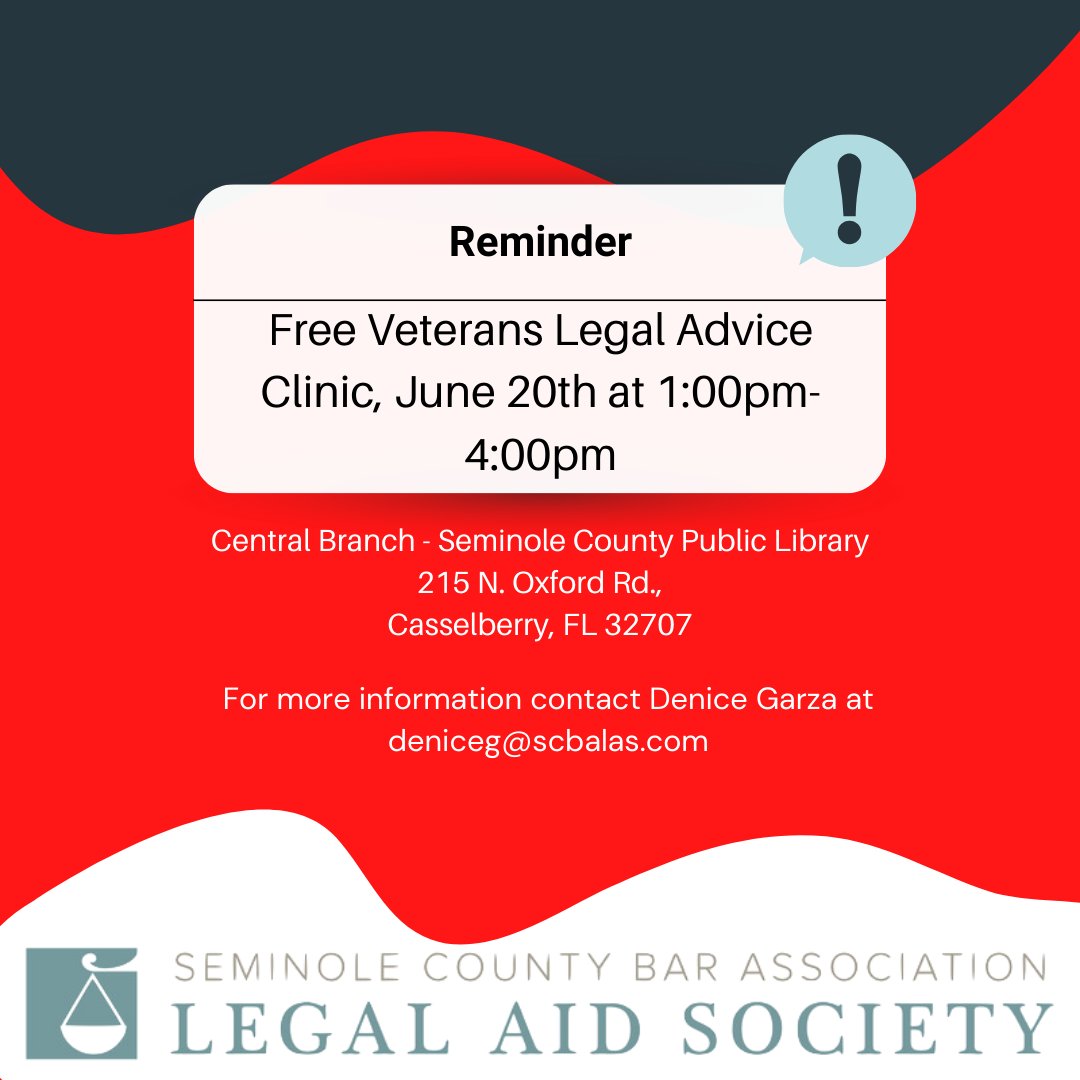 Attention Veterans! Need legal advice? Join us at the Free Veterans Legal Advice Clinic at the Casselberry Library! Get help on a range of issues and ensure your rights are protected. Don't miss this opportunity for free legal assistance #Veterans #FreeLegalAid #FreeLegalAdvice