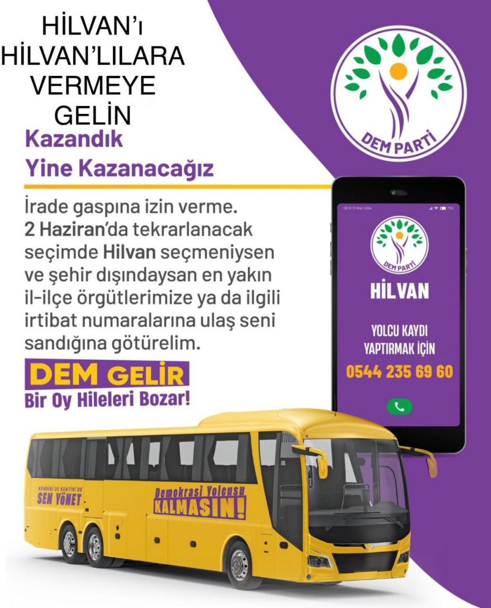 Hilvan'ı Hilvanlılara vermek için nerede olursanız olun bize ulaşın. 
Yolcu kaydı için telefon:05442356960
<a href="/DEMGenelMerkezi/">DEM Parti</a> 
<a href="/DEMHILVANGENC/">Dem Parti Hilvan Gençlik Meclisi</a> 
<a href="/DEMurfail/">DEM Urfa İl Örgütü</a> 
<a href="/yegarip141/">Garip Yeşil</a> 
<a href="/serhanpaydas/">Avukat Serhan PAYDAŞ</a> 
<a href="/demsecim/">DEM Seçim İşleri</a>