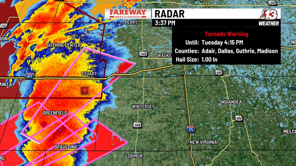 Extremely dangerous situation southwest of Greenfield moving northeast at 55 MPH.