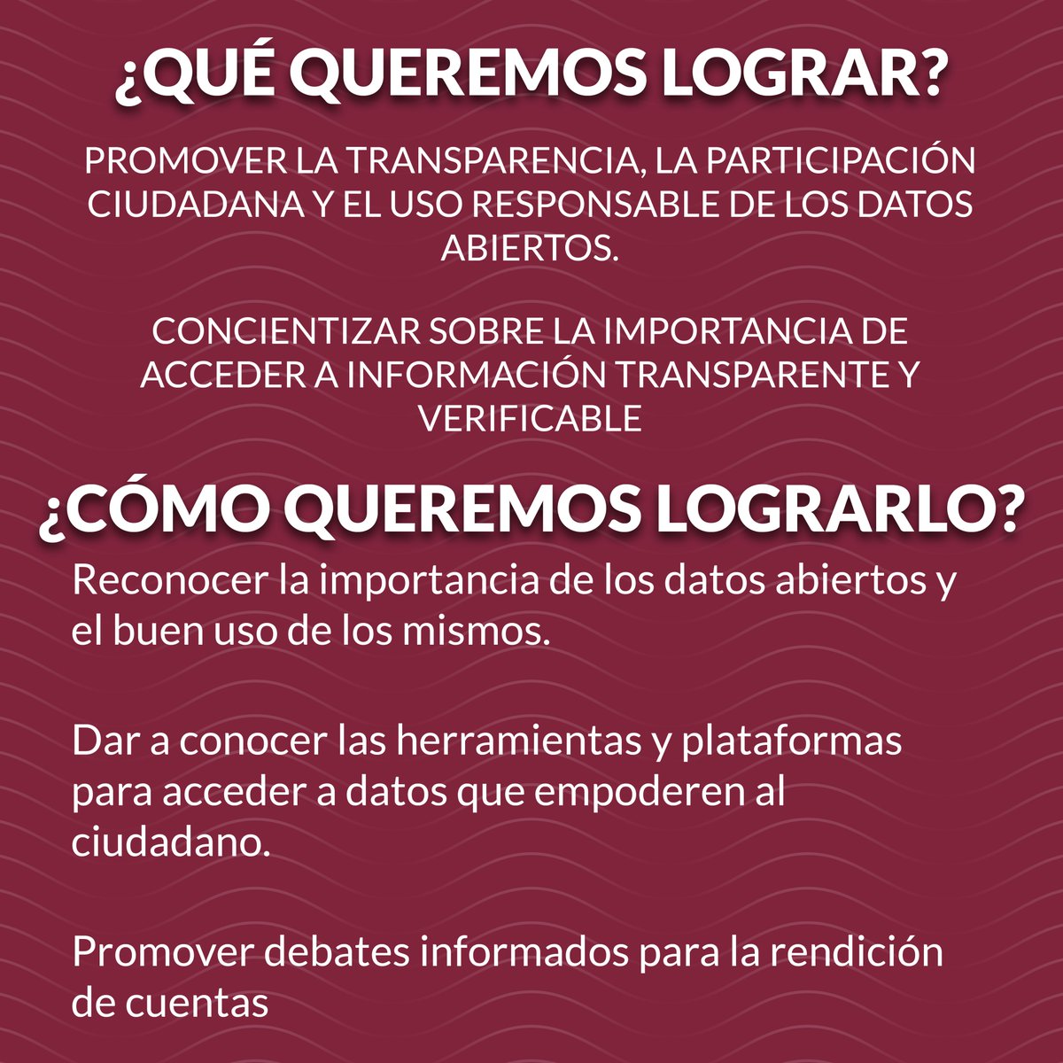 ¡Únete a nosotros en el lanzamiento de nuestra campaña! Estamos comprometidos con la transparencia y la participación ciudadana. Descubre nuestros objetivos y únete al movimiento por una democracia más transparente. #DemocraciaTransparente #DatosAbiertos #ParticipaciónCiudadana