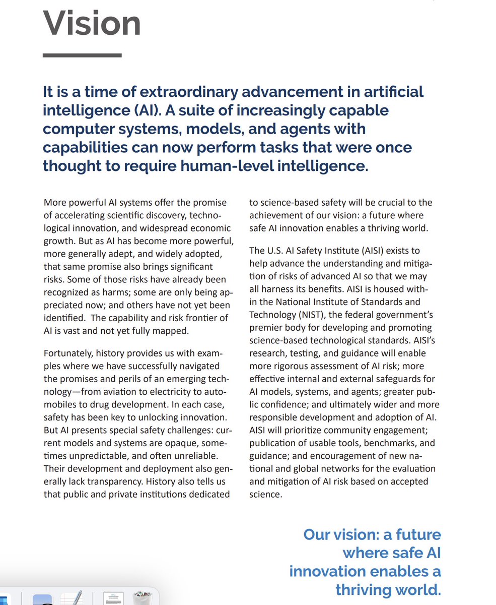 U.S. National Institute of Standards and Technology (NIST) within the Department of Commerce just launched U.S. Artificial Intelligence Safety Institute and released a strategic vision plan. nist.gov/system/files/d…