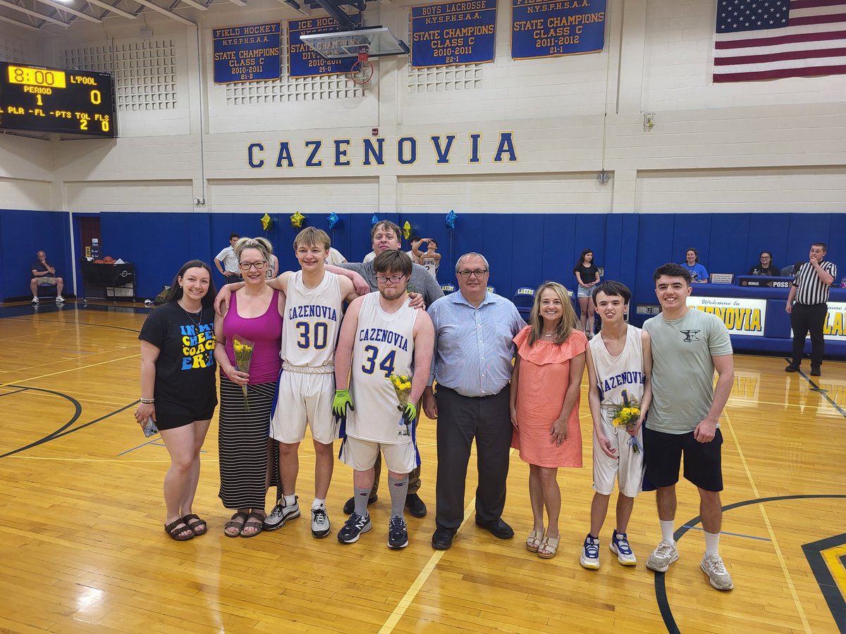 Celebrating the seniors at the Unified Basketball game today vs Liverpool! Evan Rice, Connor Zampetti, and Ian Decker!!!! @CazAthleticAssn @blackwell_phil @CazenoviaCSD #GoLakers
