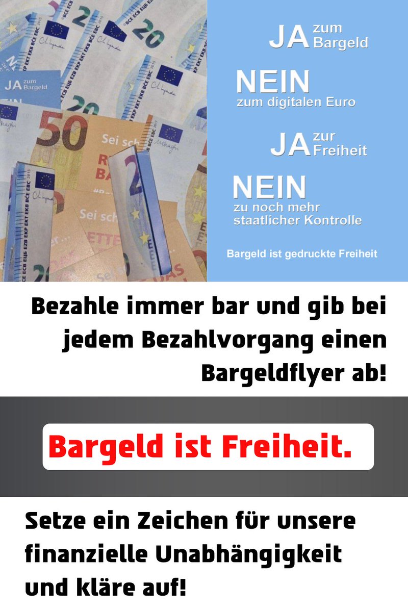 Lasst uns gemeinsam gegen die Einführung der CBDC-Währung kämpfen. 

Viele wissen noch immer nicht, dass ab diesem Zeitpunkt alle Transaktionen zentral bei der Zentralbank hinterlegt und programmierbar sein werden. Mit einem Klick könnte man einzelnen Personen das Geld einfrieren