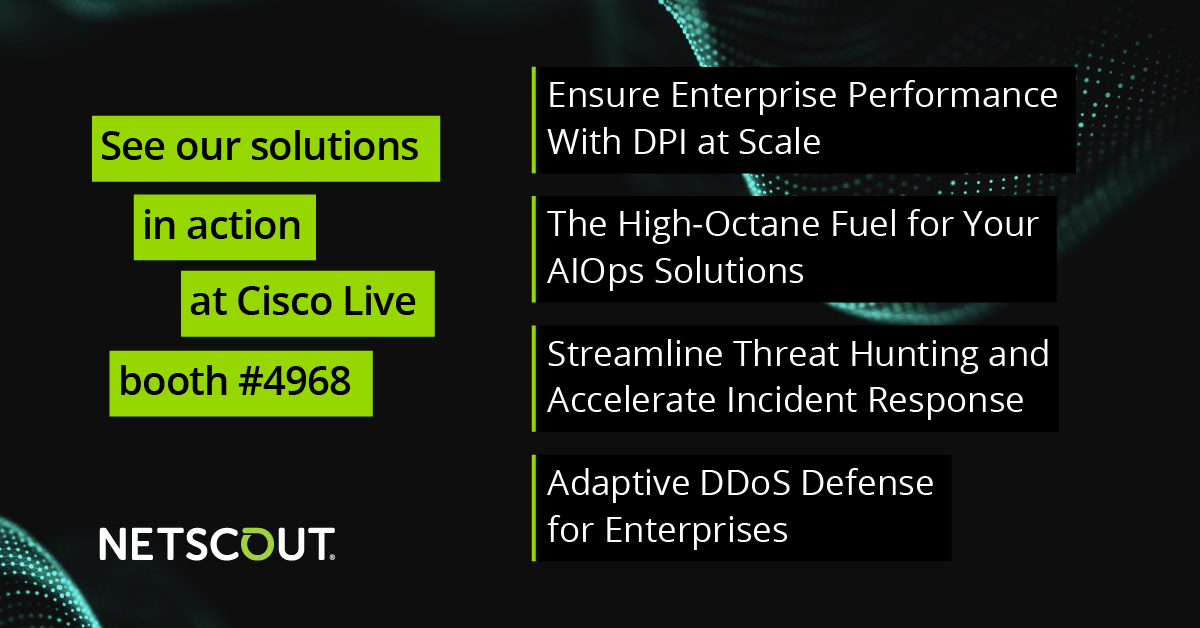 Are you attending #CiscoLive and looking for innovative solutions to protect your digital infrastructure? Stop by <a href="/NETSCOUT/">NETSCOUT</a>'s booth for a personalized demo and learn how to revolutionize your network performance and security. netscout.link/6001dM8vJ