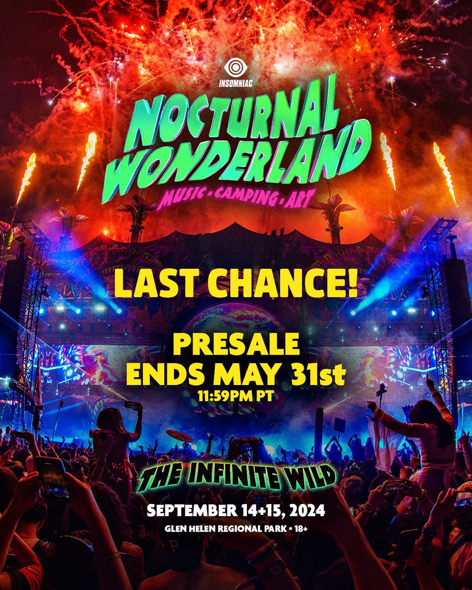 The magic of #NocturnalWonderland returns September 14 + 15 with #TheInfiniteWild! 🌌✨ Presale for 2-day passes ends Friday at 12PM PT! 💫 → insom.co/nocturnal