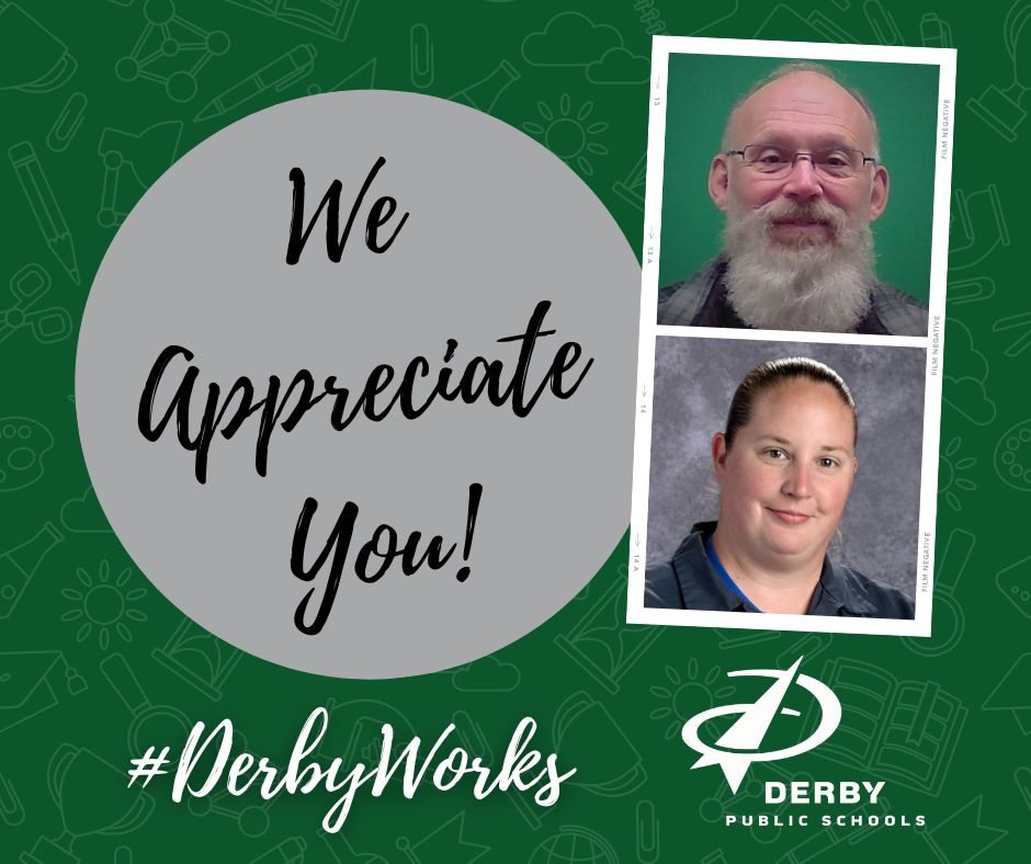 DerbySchoolsKS's tweet photo. Congratulations to Lanny Pike & April Simler, this week's @DerbyEdFdn Staff Showcase who receive a $25 gift card. They make us #DerbyProud!
Click image for details.
Thank you Derby Education Foundation for helping us highlight some of our amazing staff members! #DerbyWorks https://t.co/hLUlwTbEqw