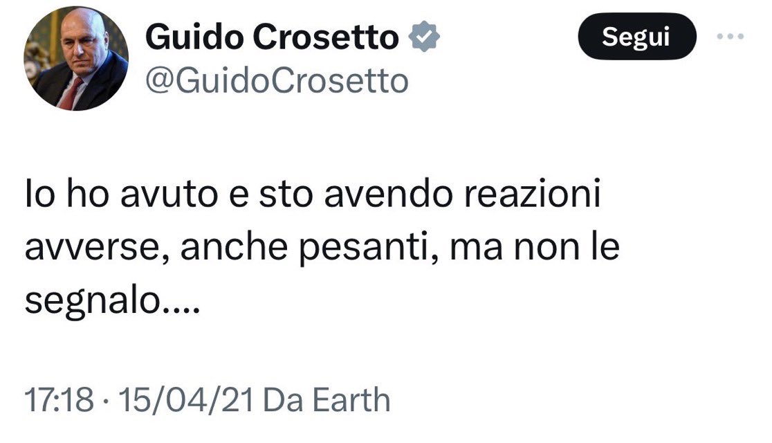 #Crosetto trasportato d’urgenza in ospedale, ha avuto un malore durante il Consiglio di Difesa. Aveva avuto un altro ricovero a febbraio, ricordiamoci questo post…