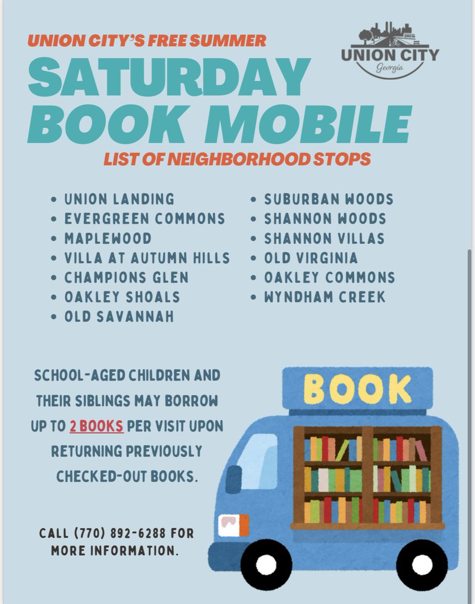 I am so excited that we are bringing the “Love of Reading” into a new summer program - Book Mobiles!  Check out and share the flyers! Union City, we are bringing the books to our children! @GullattES1 #EveryChildReads