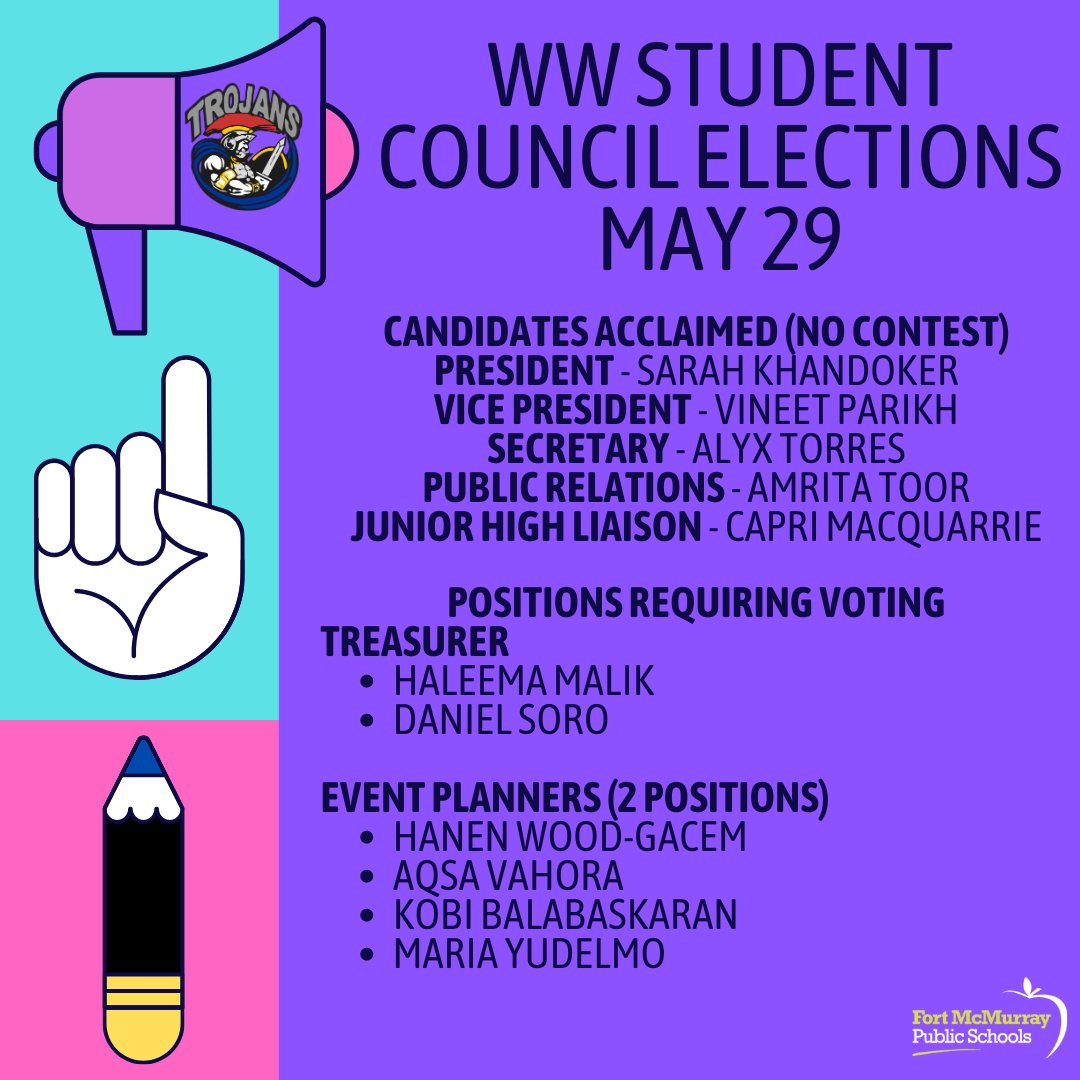 WW's Student Council Elections have been rescheduled to May 29