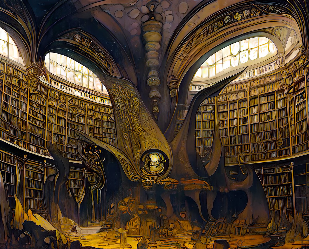 xalieri's tweet photo. Rare images of the library in the City of Dis, set 3. 3 of 3
#KeepTheBooksDry #OutOfDirectSunlight #GetYourLibraryCard #IComeHereForTheAmbience #WeirdArt #PsychologicalLandscape #ImSureItMustMeanSomething
#DarkArts #DigitalArt #AIAssistedArt #AIArt #WomboDream #StableDiffusion https://t.co/0nbulG9NEj