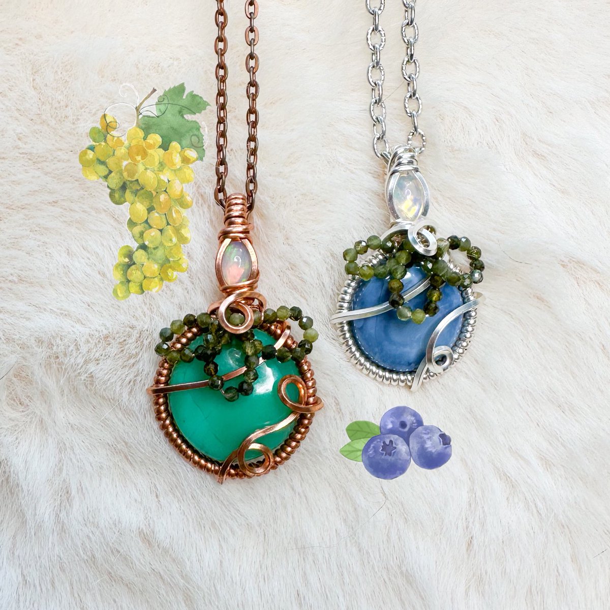 mildhippie's tweet photo. green grape &amp; blueberry necklaces 🍇🫐💚

apart of my “forest air” collection coming Friday May 24th at 8pm eastern time <3 https://t.co/aeU5ji7Y3r