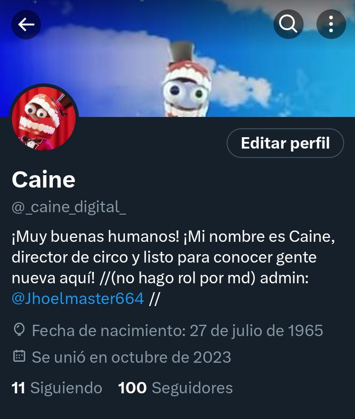 _caine_digital_'s tweet photo. ¡¡¡DAMAS Y CABALLEROS, LLEGAMOS A LOS 100 SEGUIDORES!!! ¡¡¡¡¡¡¡ESTO ES DEMENCIAL!!!!!! 
//Admin: Quiero dar las gracias a todos ustedes por este gran número, de verdad no creía llegar a tanto, en serio gracias, intentaré ser más activo// https://t.co/KALZcJuRyX
