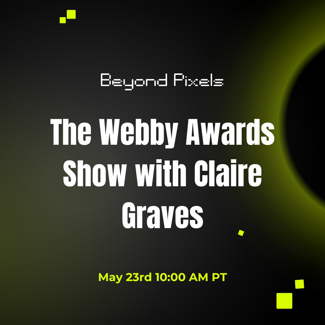 🌟 Tune in for the Beyond Pixels: <a href="/TheWebbyAwards/">The Webby Awards</a> ! 

Join us on May 23rd at 10 AM PT to dive into the latest Webby Awards insights and hear from top studios about their award-winning projects. Don't miss it!

🔗 Register now! 
linkedin.com/events/beyondp…
#BeyondPixels #WebbyAwards