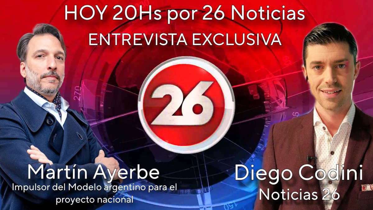 🔴 Hoy 20hs en @canal26noticias me entrevista Diego Codini. 🇦🇷 Hablaremos sobre el Modelo Argentino para el Proyecto Nacional. Miralo en vivo. 👇👇 youtube.com/live/RnTmtVFTS…