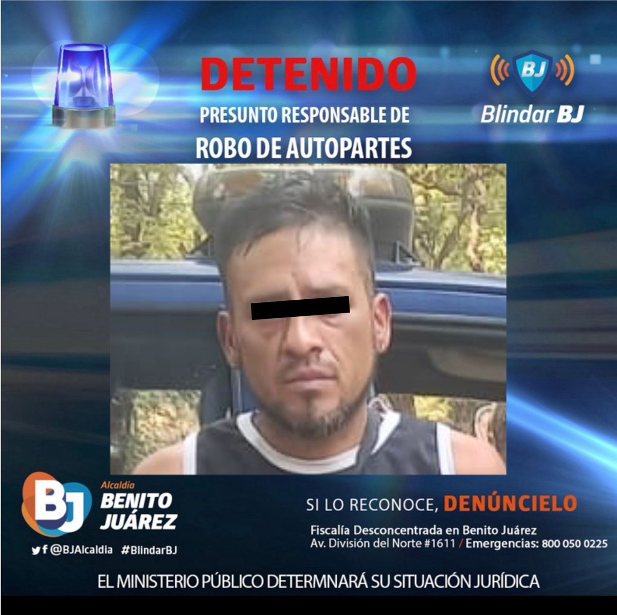 🚨El Equipo de Proximidad #BlindarBJ detuvo a un sujeto por robo de autopartes en Navarra, Álamos. 🚔