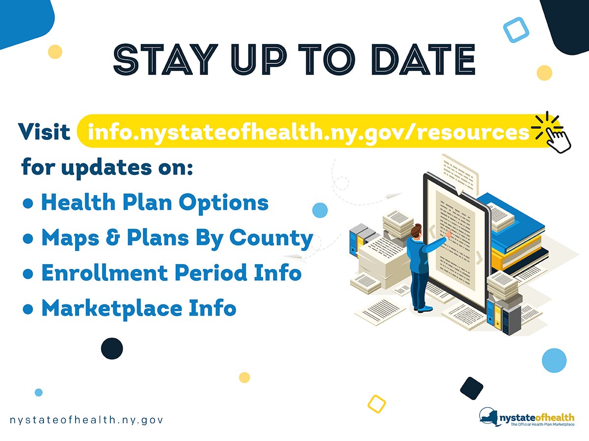 Stay in the loop! Get the latest news, updates, and access to the most recent resources from NY State of Health: on.ny.gov/3QNAVZz. #News #NY #HealthCare